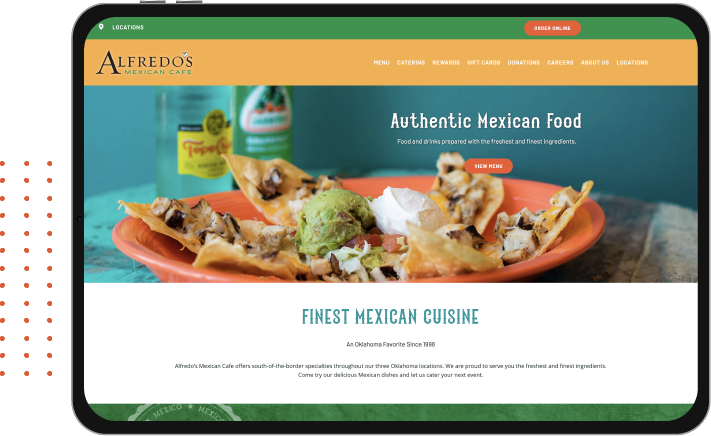Alfredo's Mexican Cafe website on tablet