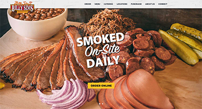 Billy Sims BBQ Website Homepage Snippet