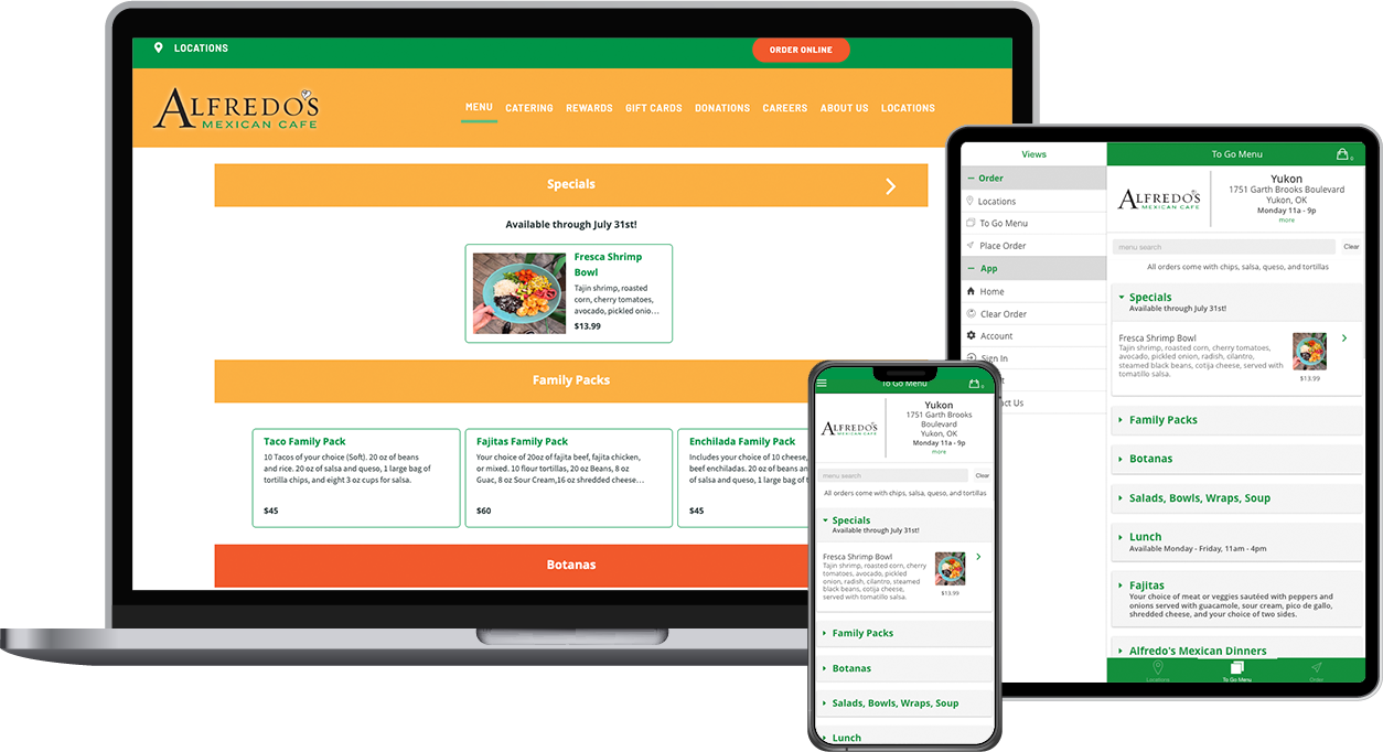 Alfredo's Mexican Cafe Responsive Online Ordering