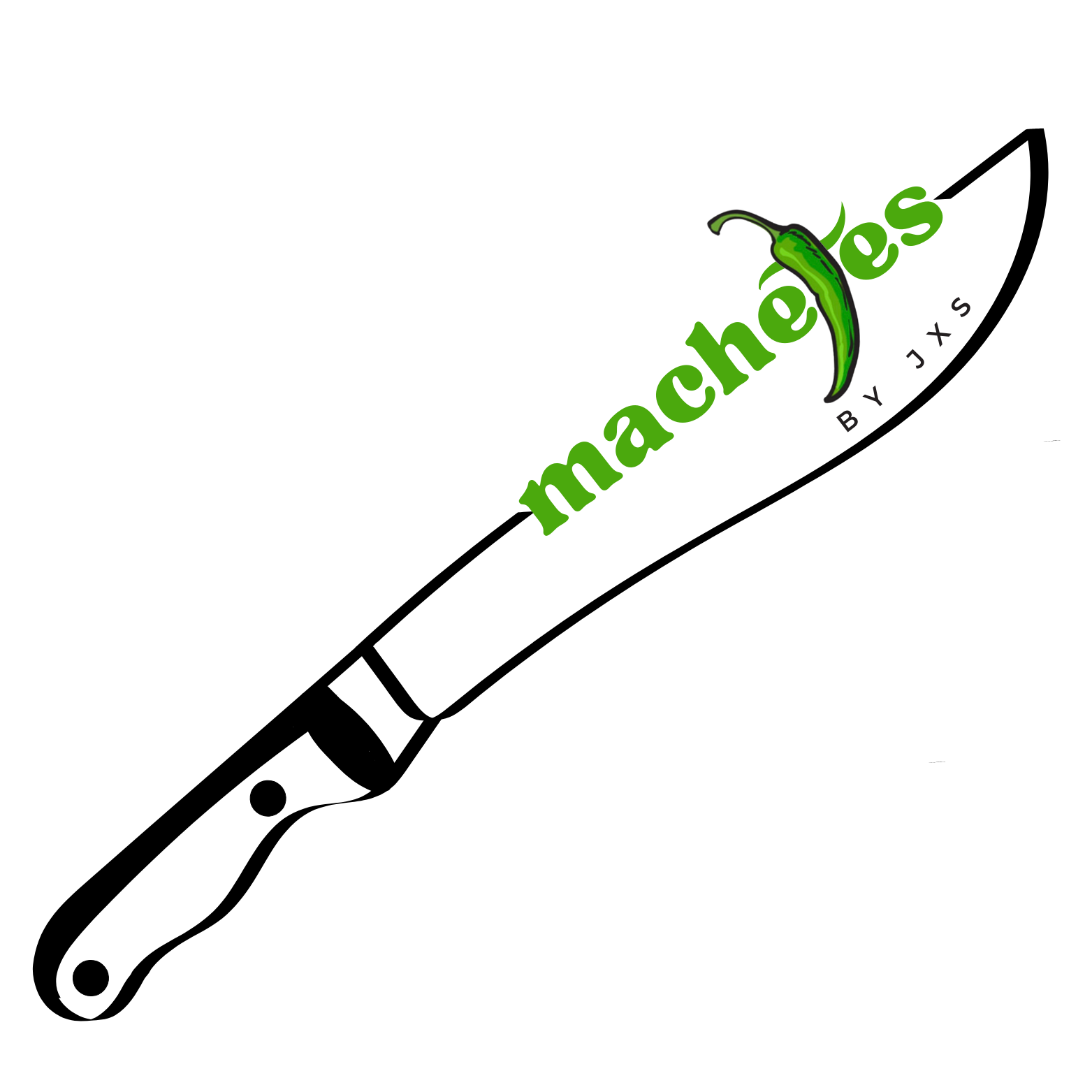 machetes logo - TapTapEat Abstract graphic: a green curved chili pepper resting on a neon-green diagonal shape against a black background, with blue and gray accents.