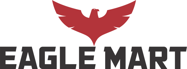 Logo featuring a red eagle silhouette above the bold 'EAGLE MART' wordmark.