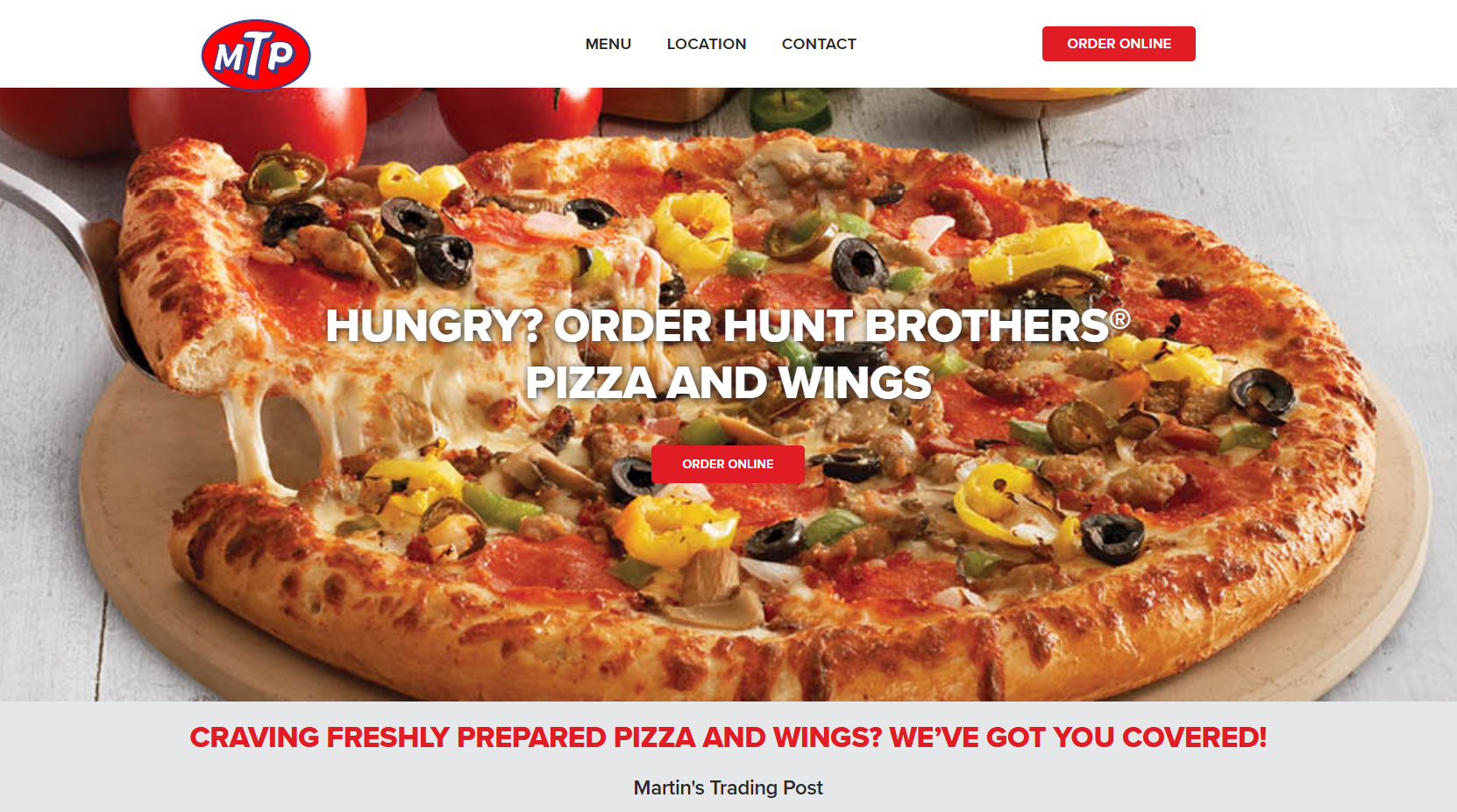 MTP - Template Website - TapTapEat Large loaded pizza with olives, peppers, and cheese on a thick crust, ready to order online.